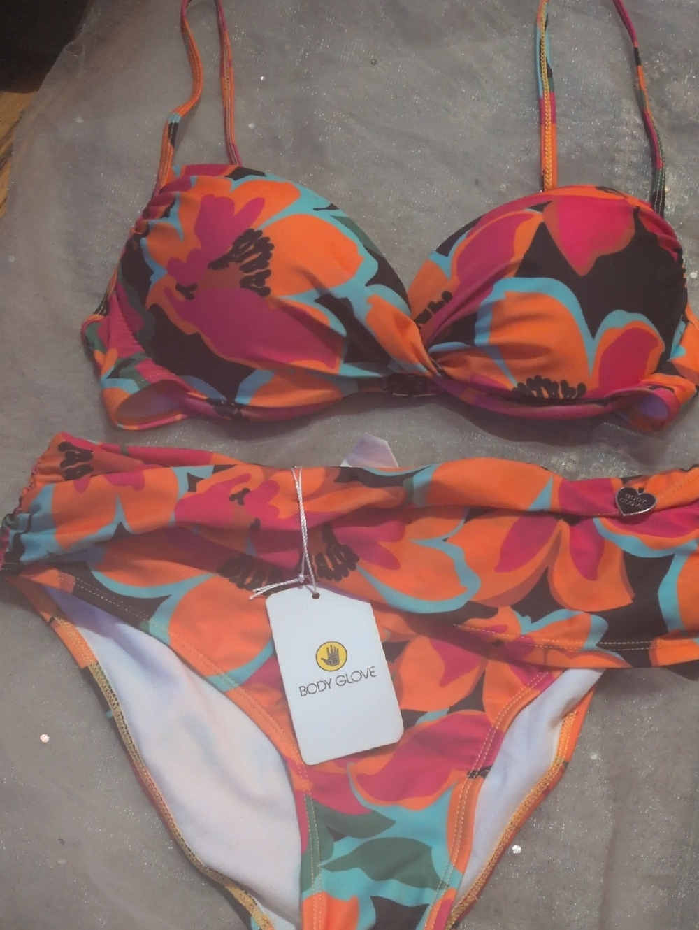 Body Glove Orange Floral Push-Up Bikini with Aqua Accents